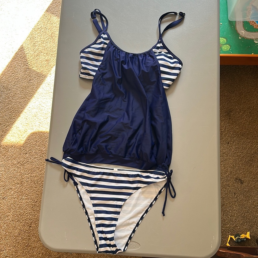 Navy and White Tankini